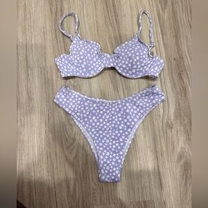 Zaful Lavender Floral Bikini Set Underwire Top High Cut Bottoms Size M 💜
